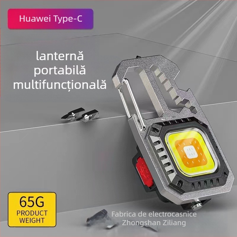 Lampă LED multifuncțională pentru breloc cu COB, 10W, baterie 500mAh reîncărcabilă, corp din aliaj de aluminiu, cârlig