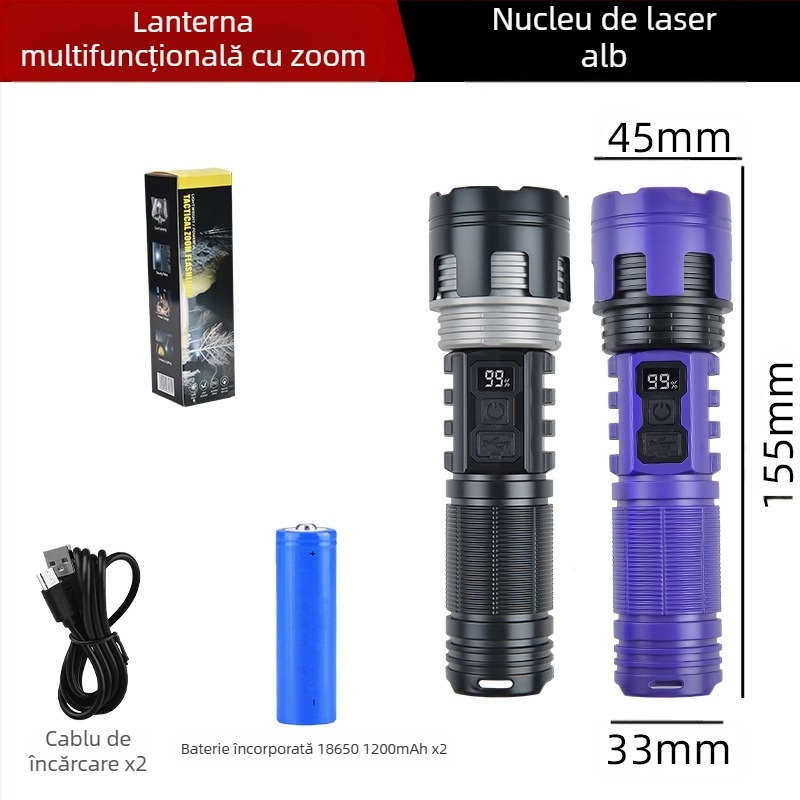 Lanternă LED, alimentare manuală, 5W, 1200mAh, rază 100–200 m