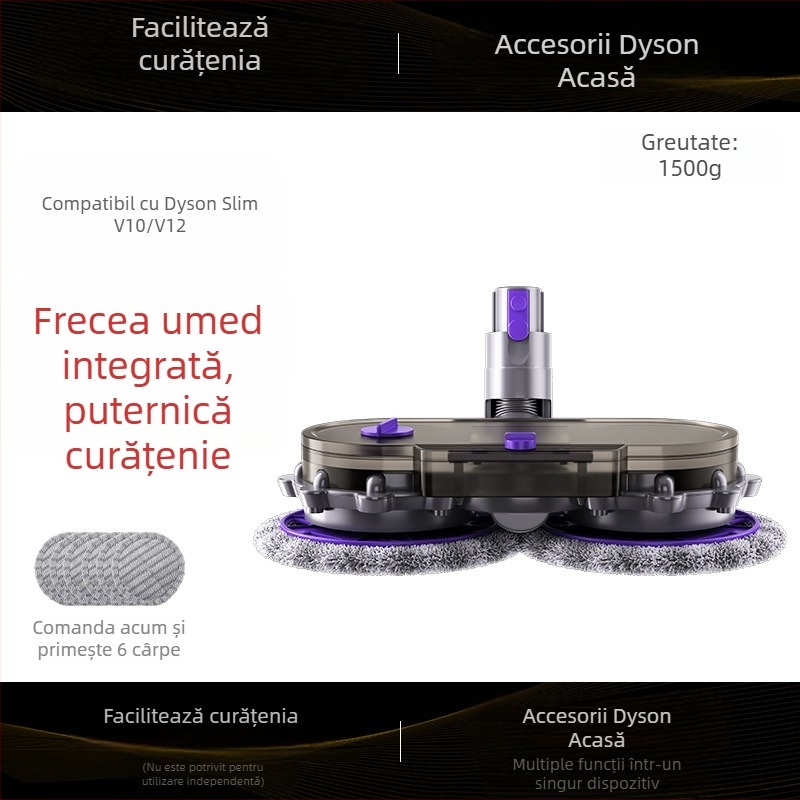 Accesorii pentru aspirator Dyson: cap de mop compatibil cu modelele V6–V15, curățare umedă și uscată