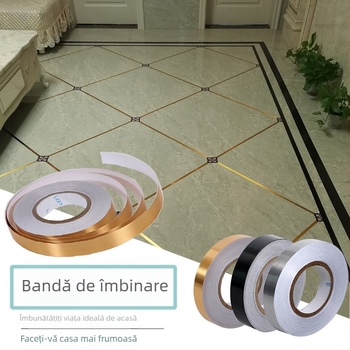 Bandă autoadezivă pentru marginea plăcilor, finisaj auriu periat – decor pentru pereți și podele