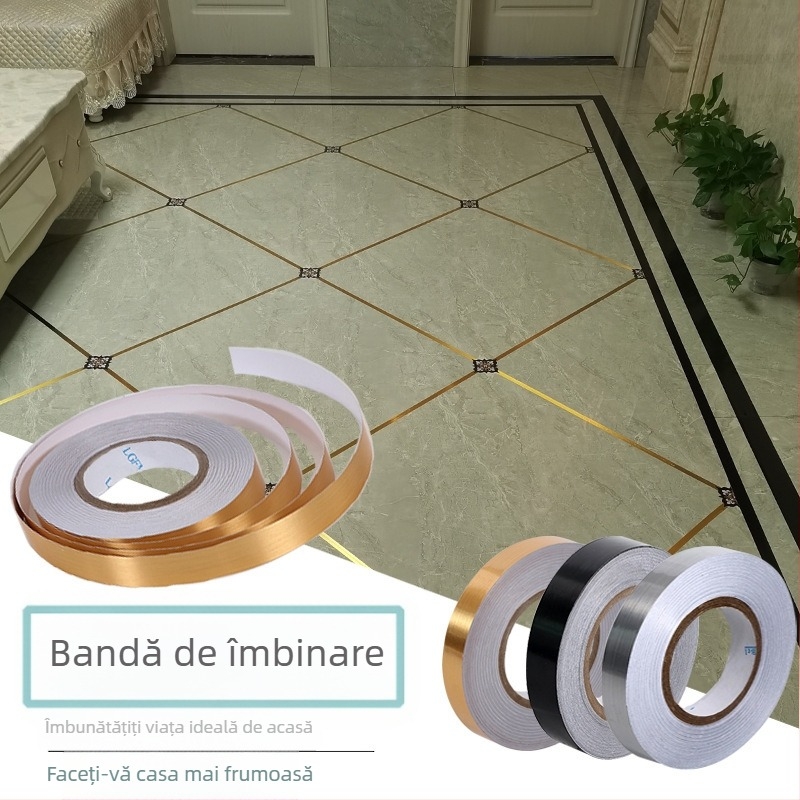 Bandă autoadezivă pentru marginea plăcilor, finisaj auriu periat – decor pentru pereți și podele