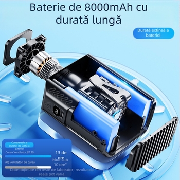 Ventilator portabil pentru talie, USB, exterior, 5 viteze, afișaj digital, baterie încorporată de 6000 mAh, alimentare USB
