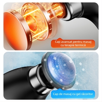Aparat de masaj fascia cu motor cu peri; design pliabil; eliberare caldă/rece; 6+ capete de masaj; baterie încorporată 1200–2000 mAh, autonomie 1–3 h