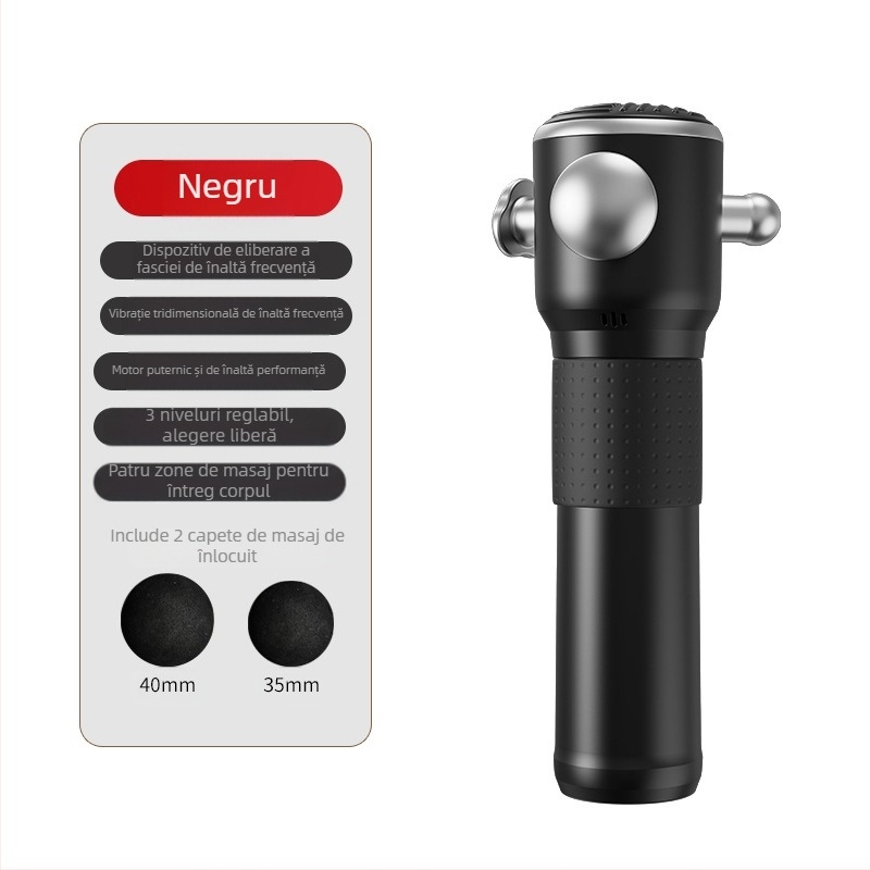 Masajer fascie cu motor brushless, ecran LCD, 3 trepte de viteză, 3 capete, baterie încorporată 1200–2000 mAh (3–6 h)