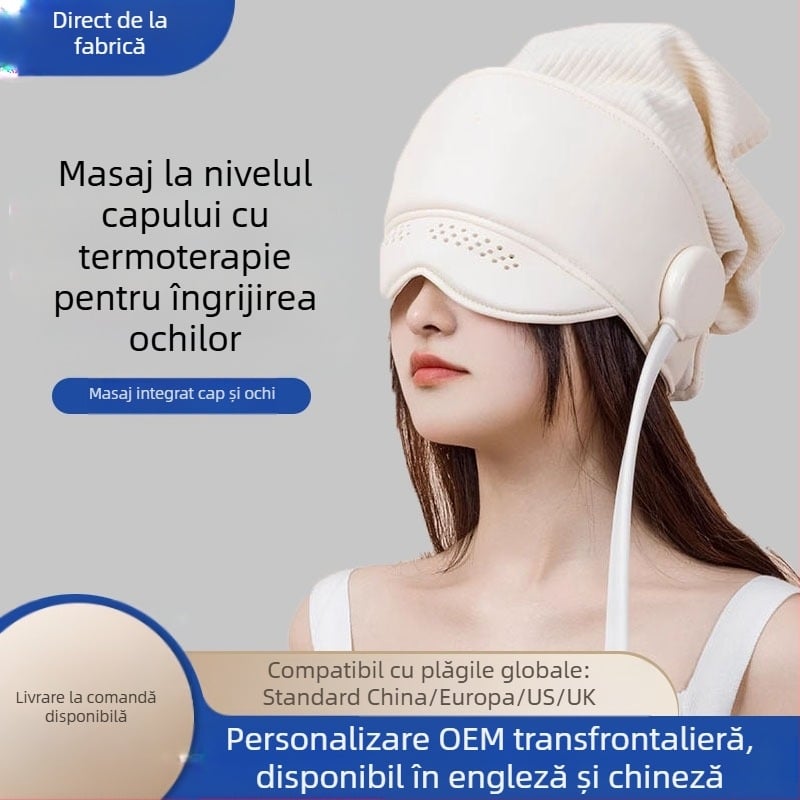 Masajer pentru cap cu cască integrată pentru cap și ochi, reîncărcabil, masaj cu pernă de aer, 3 viteze, control cu buton, model HD-01