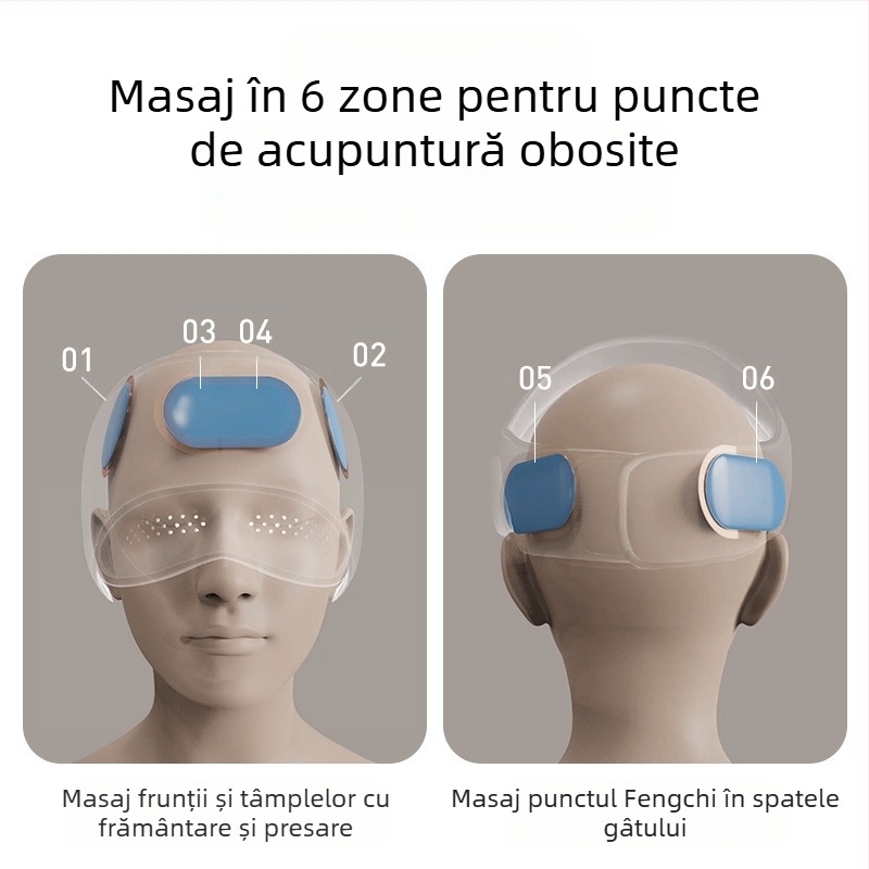 Masajer pentru cap cu cască integrată pentru cap și ochi, reîncărcabil, masaj cu pernă de aer, 3 viteze, control cu buton, model HD-01