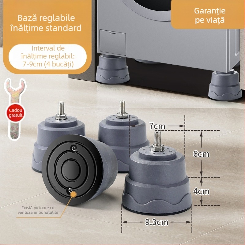 Bază pentru mașina de spălat cu tambur – anti-derapant, reglabilă, rezistentă la umiditate, drenaj, din plastic