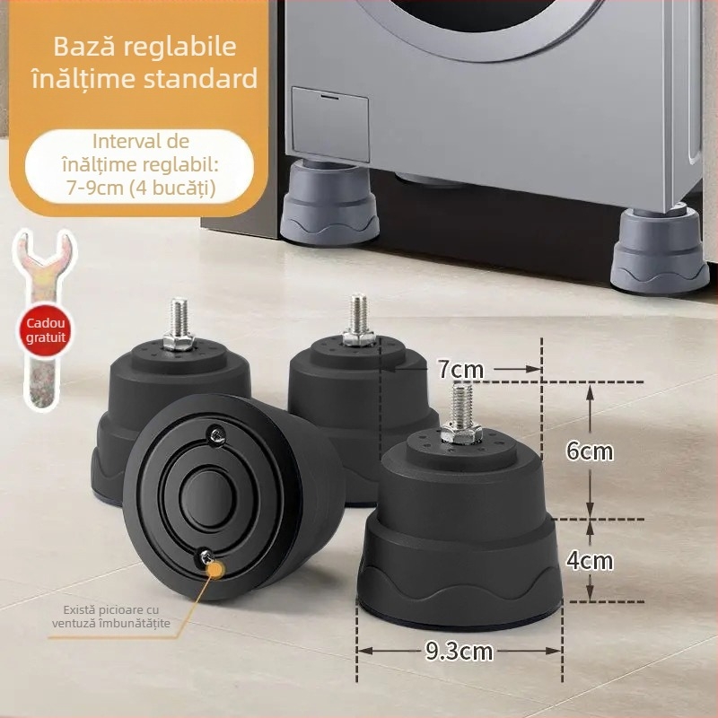 Bază pentru mașina de spălat cu tambur – anti-derapant, reglabilă, rezistentă la umiditate, drenaj, din plastic