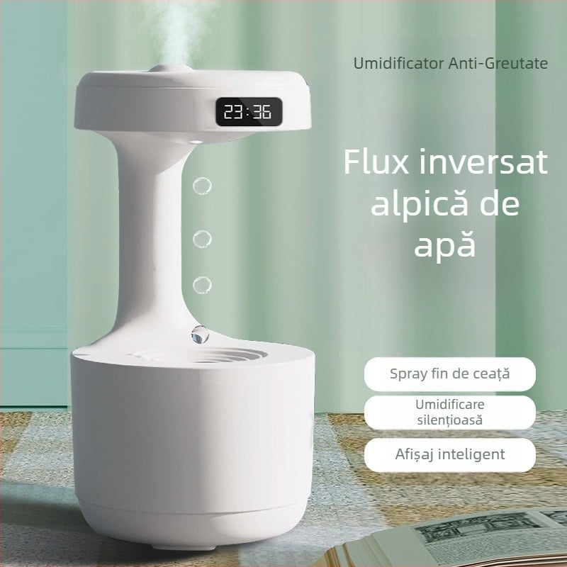 Umidificator ultrasonic pentru uz casnic, potrivit pentru camere de 31–40 m², rezervor 0,5–1 L, alimentare USB, zgomot sub 36 dB, 1 ieșire ceață