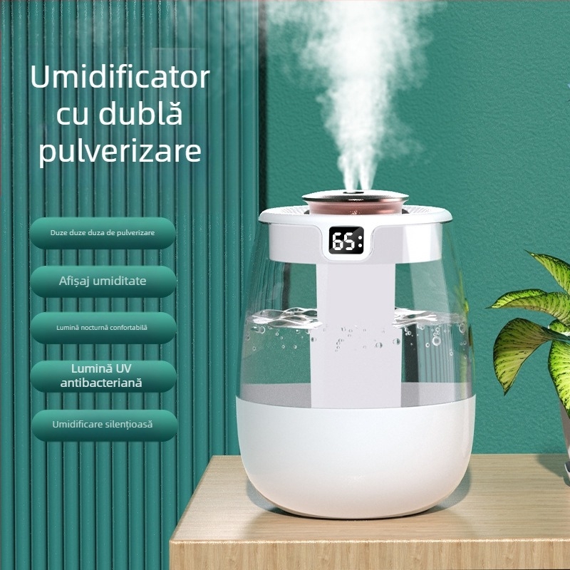 Umidificator USB, model nou 2025, lumini LED color, afișaj digital, pentru dormitor și birou, ieșire mare de ceață