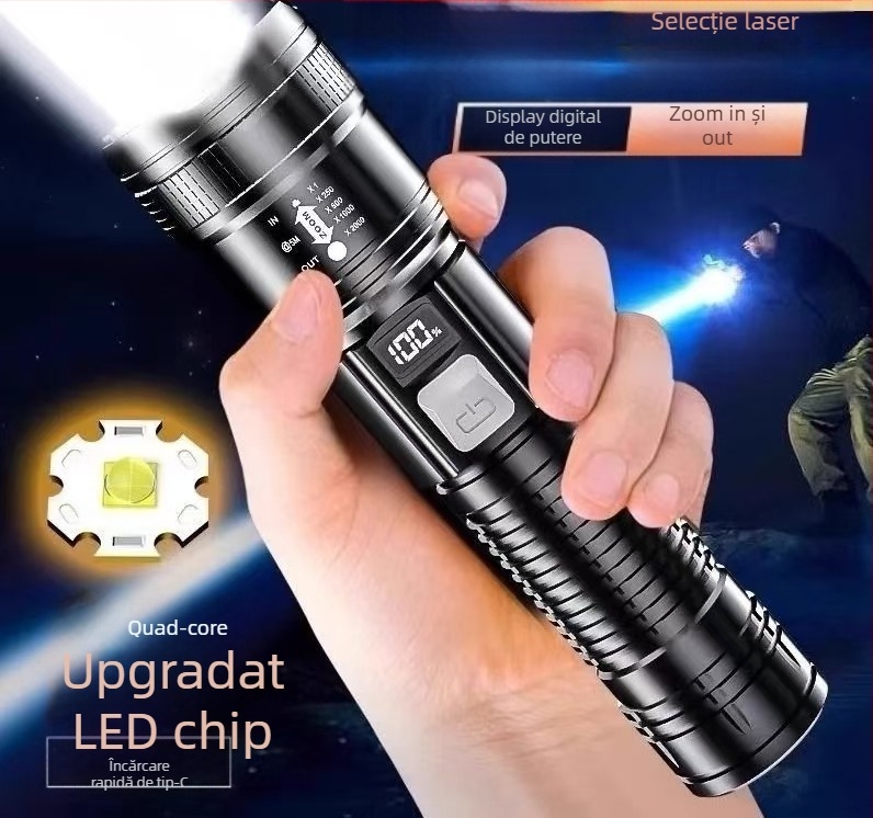 Lanternă multifuncțională cu iluminare laterală magnetică, reîncărcabilă, 10W, 1200mAh, rază 100-200 m