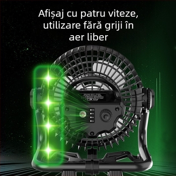 Ventilator USB de birou, mini ventilator de 6 inch, cu baterie încorporată, 3 viteze, motor brushless, carcasă ABS, zgomot sub 36 dB, dimensiuni 218×218×180 mm