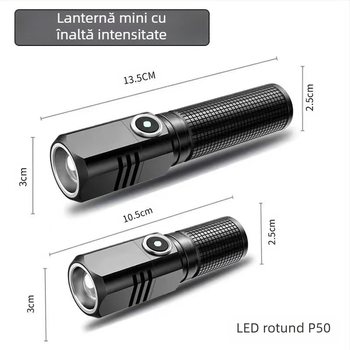 P100 lanternă LED portabilă, mini, reîncărcabilă pentru exterior, încărcare Type-C, 15W, corp din aliaj de aluminiu, baterie 18350, rază 200–500 m
