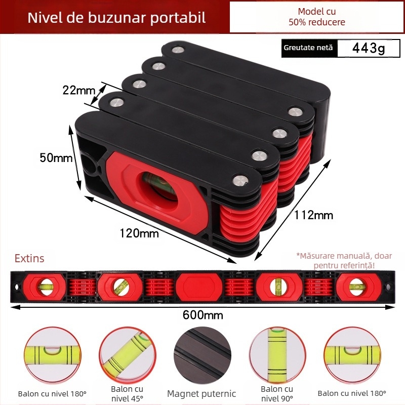 Riglă pliabilă magnetică portabilă pentru marcarea precisă a pereților