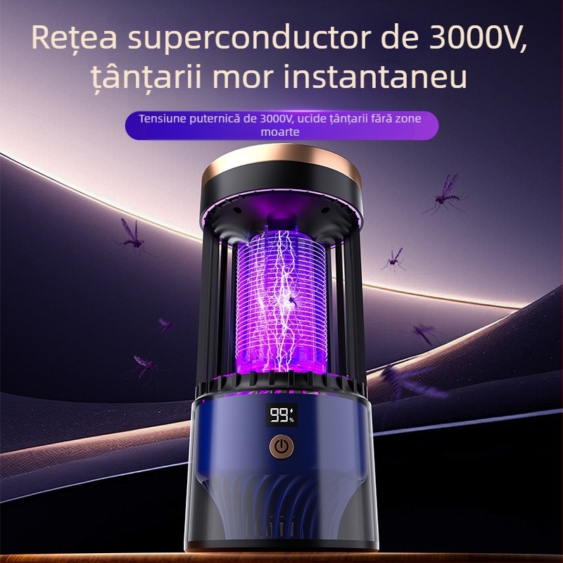 Lampă pentru uciderea țânțarilor cu șoc electric – capcana LED, USB reîncărcabil, baterie încorporată 1001–1600 mAh, model SJD-01, pentru interior/exterior până la 30 m²