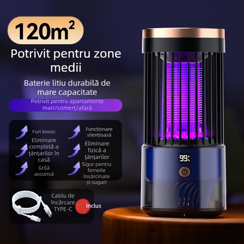 Lampă pentru uciderea țânțarilor cu șoc electric – capcana LED, USB reîncărcabil, baterie încorporată 1001–1600 mAh, model SJD-01, pentru interior/exterior până la 30 m²