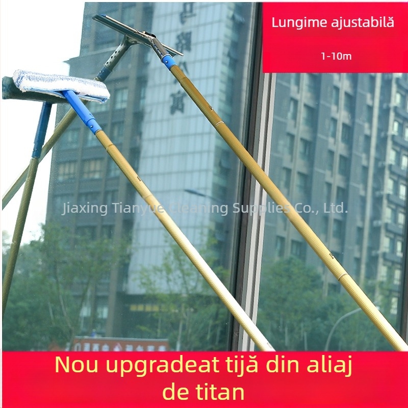 Curățător de geam cu tijă telescopică din aliaj de aluminiu – ștergere pe o singură parte, utilizare comercială, manual