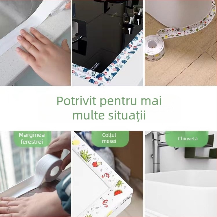 Bandă autoadezivă anti-mucegai pentru marginile chiuvetei, bucătăriei și băii – PVC, rezistentă la apă, model peisaj, stil simplu