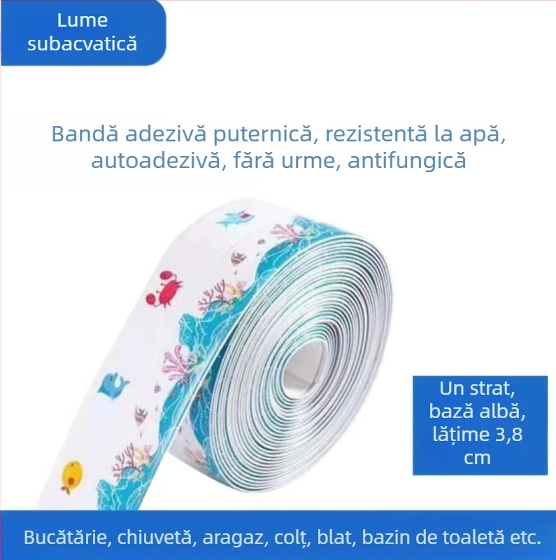 Bandă autoadezivă anti-mucegai pentru marginile chiuvetei, bucătăriei și băii – PVC, rezistentă la apă, model peisaj, stil simplu