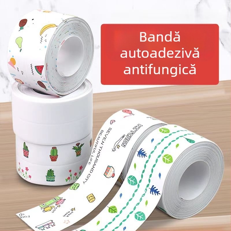 Bandă autoadezivă anti-mucegai pentru marginile chiuvetei, bucătăriei și băii – PVC, rezistentă la apă, model peisaj, stil simplu