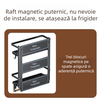 Raft magnetic lateral pentru frigider — montaj pe perete, multifuncțional, din oțel carbon, suport pentru hârtie, depozitare folie și condimente