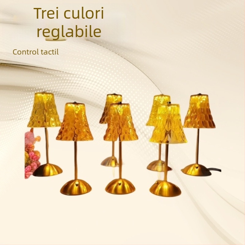 Lampă de masă cu cristal de lux, reglare a luminozității în trei niveluri, proiecție, iluminat de noapte și ambiental, potrivită pentru interior/exterior