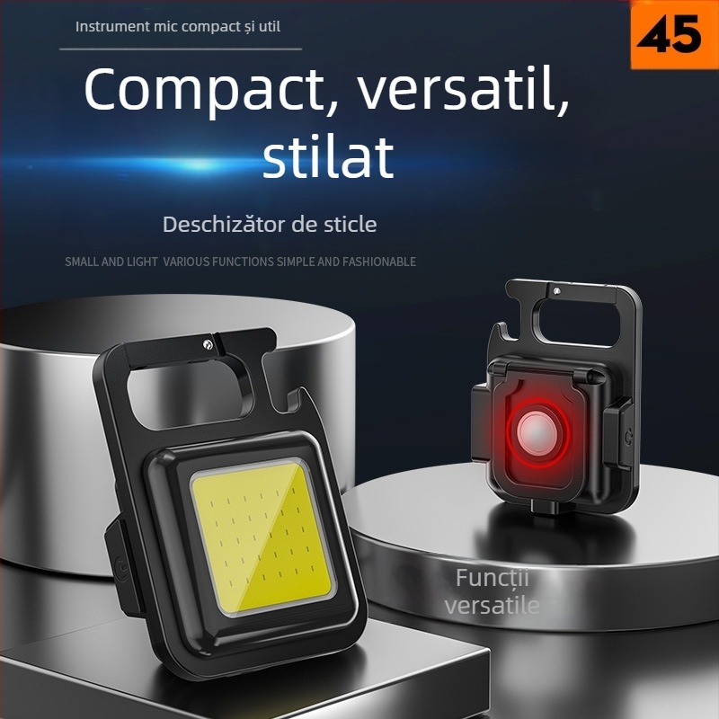 Lanternă breloc reîncărcabilă, ultra-luminioasă, COB LED, lampă de camping portabilă pentru exterior (3.7V, 10W, întrerupător cu apăsare)