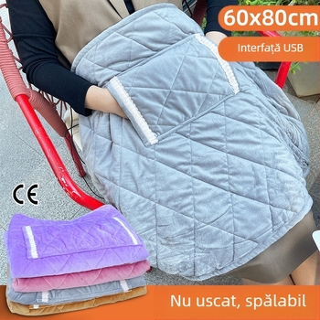 Pătură electrică USB, velur de cristal, lavabilă, temperatură constantă 45°C, 10W