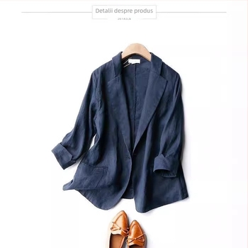 Sacou damă cu mâneci 3/4, guler blazer, nasture unic; țesătură poliester, lungime 50–65 cm