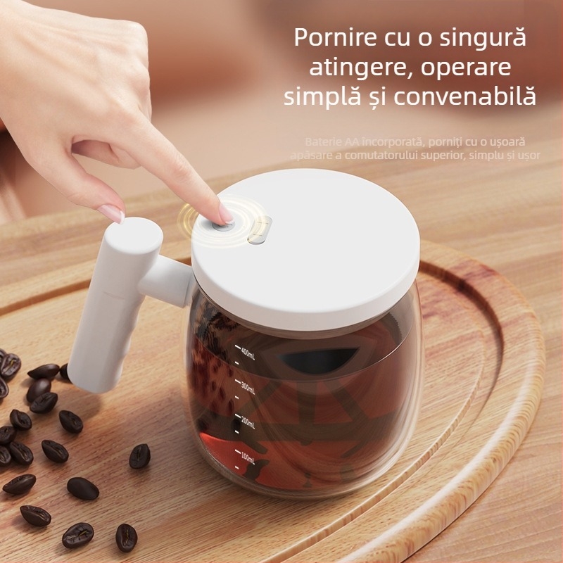 Cană de cafea portabilă din sticlă, cu amestecător electric automat, pentru birou, cu interior din sticlă