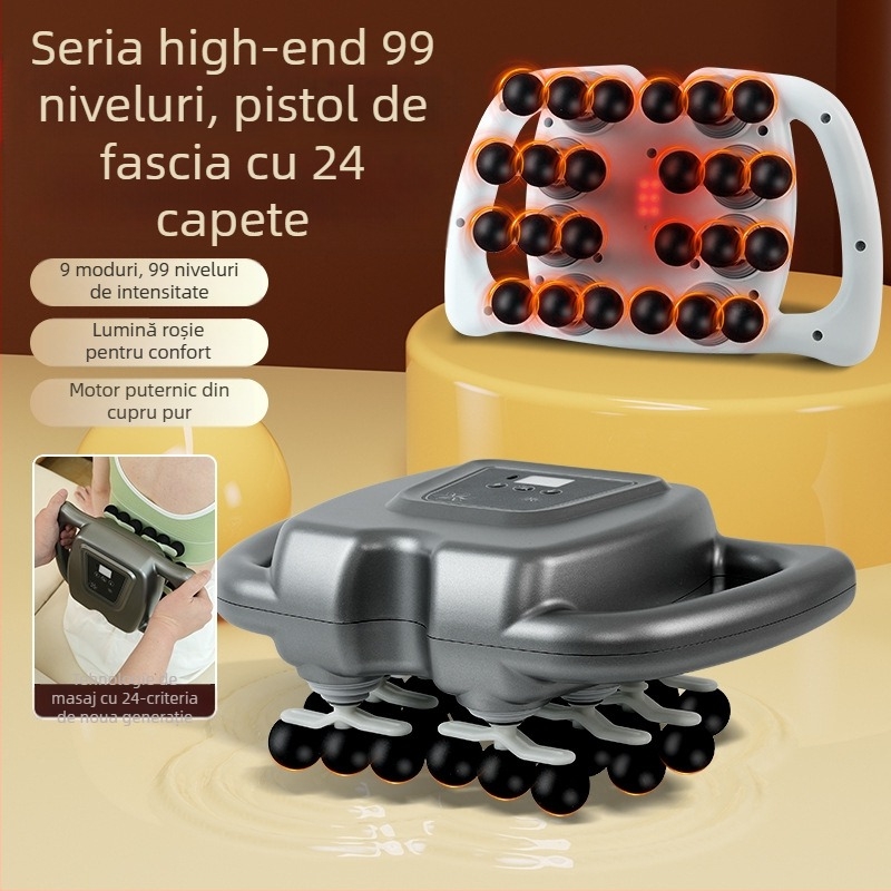 Masaj fascial cu afișaj LCD, 6+ capete, baterie încorporată, 5+ viteze, zgomot redus 36–45 dB