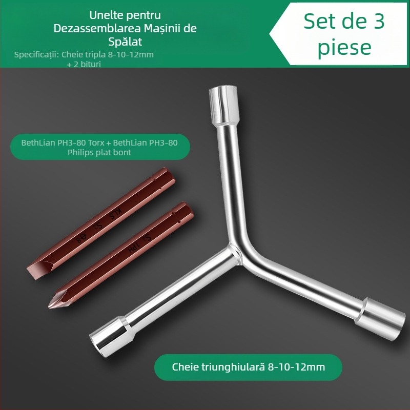 Unealtă de demontare pentru mașina de spălat — tambur interior/pulsator, oțel carbon, cheie cu soclu