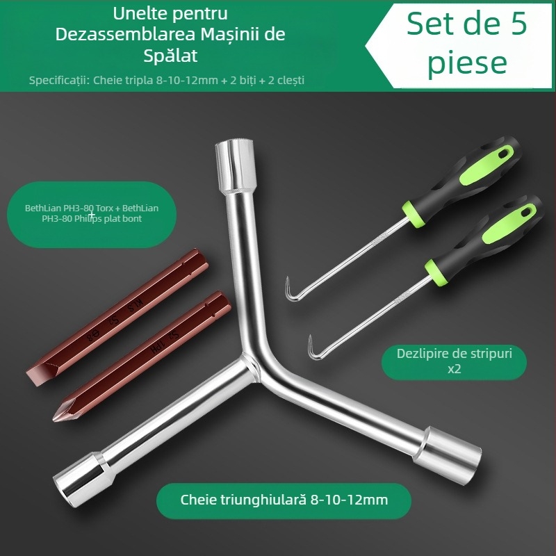 Unealtă de demontare pentru mașina de spălat — tambur interior/pulsator, oțel carbon, cheie cu soclu