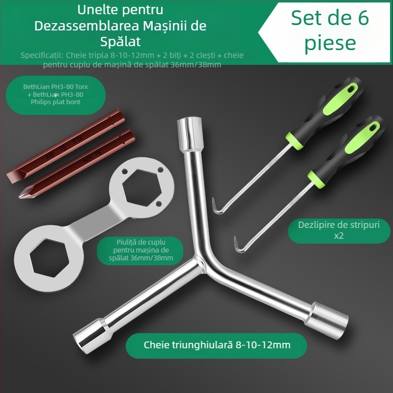 Unealtă de demontare pentru mașina de spălat — tambur interior/pulsator, oțel carbon, cheie cu soclu