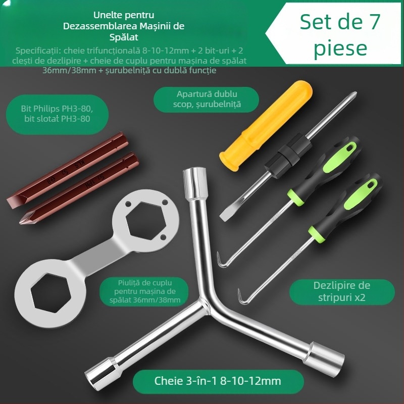 Unealtă de demontare pentru mașina de spălat — tambur interior/pulsator, oțel carbon, cheie cu soclu