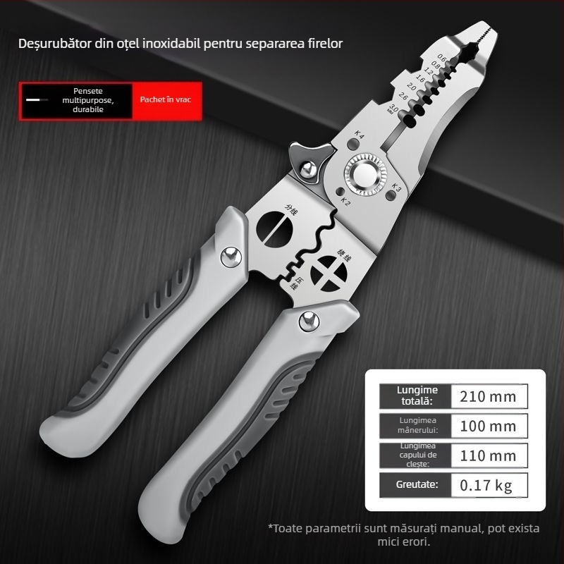 Yixin Clește multifuncțional pentru dezizolarea cablurilor, cu gură curbată, greutate 0,180 kg