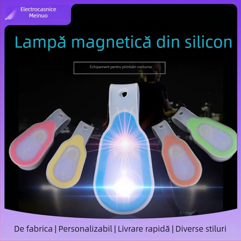 Clip lampă magnetică din silicon LED – iluminare LED alimentată cu baterie, încărcare manuală, rază până la 50 m, pentru drumeții, camping și ciclism noaptea