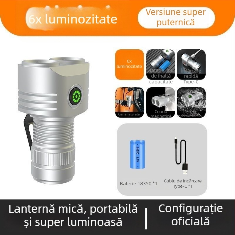 Fenar cu 6 LED, aliaj de aluminiu, 30W, 3000mAh, rază 200–500 m
