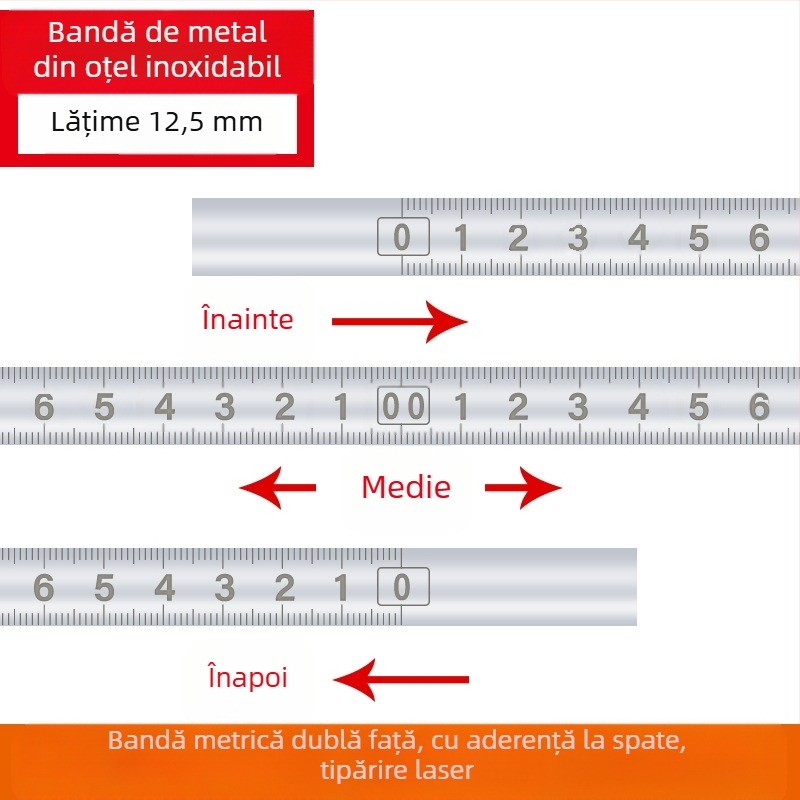 Riglă metalică adezivă cu bază autoadezivă — Model: Riglă metalică adezivă; Material: Altul; Domeniu de măsurare: Altul; Prelucrare și personalizare: Nu; Utilizare: Altă