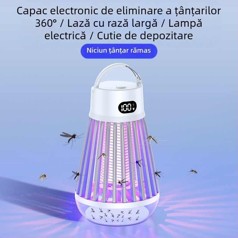 Lampă pentru omorârea țânțarilor, portabilă pentru exterior și interior, model J03, tub de lampă cu boabe luminoase mov, 3.7V, personalizare disponibilă