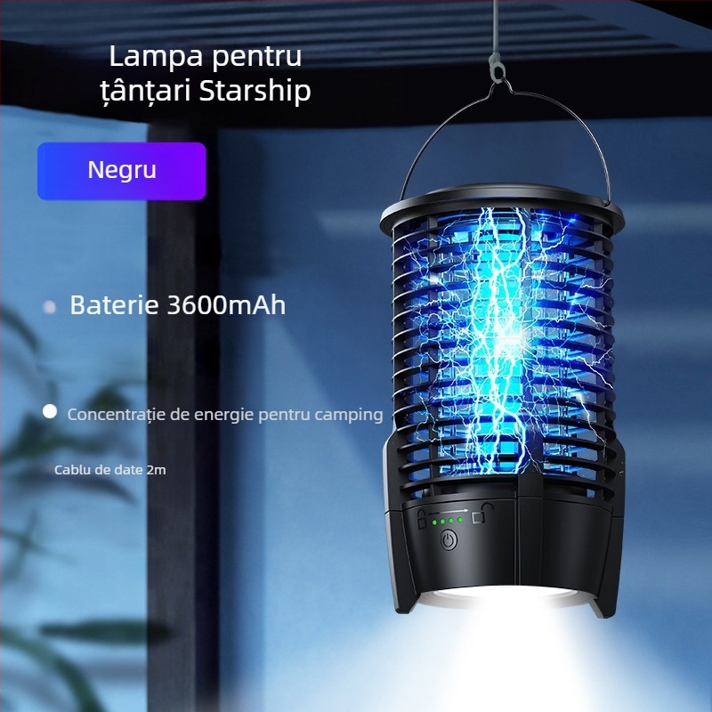 Lampă pentru omorârea țânțarilor, portabilă pentru exterior și interior, model J03, tub de lampă cu boabe luminoase mov, 3.7V, personalizare disponibilă