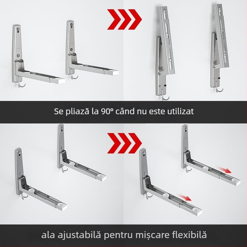 Raft pentru cuptor cu microunde montat pe perete, din oțel inox 304, finisaj oglindă, pliabil și extensibil, capacitate de încărcare 100 kg