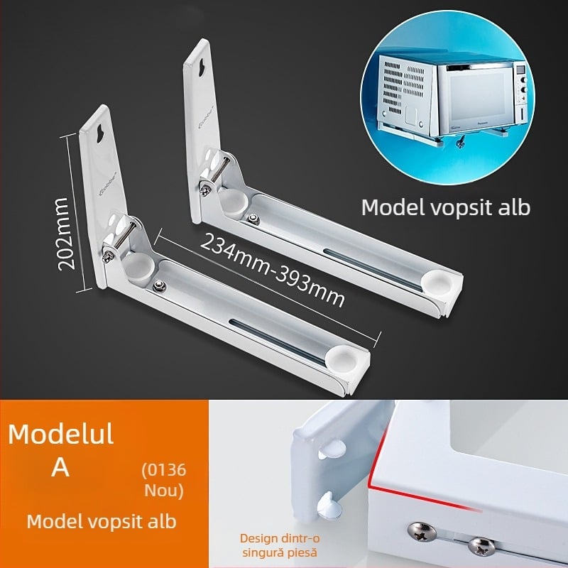 Raft pentru cuptor cu microunde montat pe perete, din oțel inox 304, finisaj oglindă, pliabil și extensibil, capacitate de încărcare 100 kg