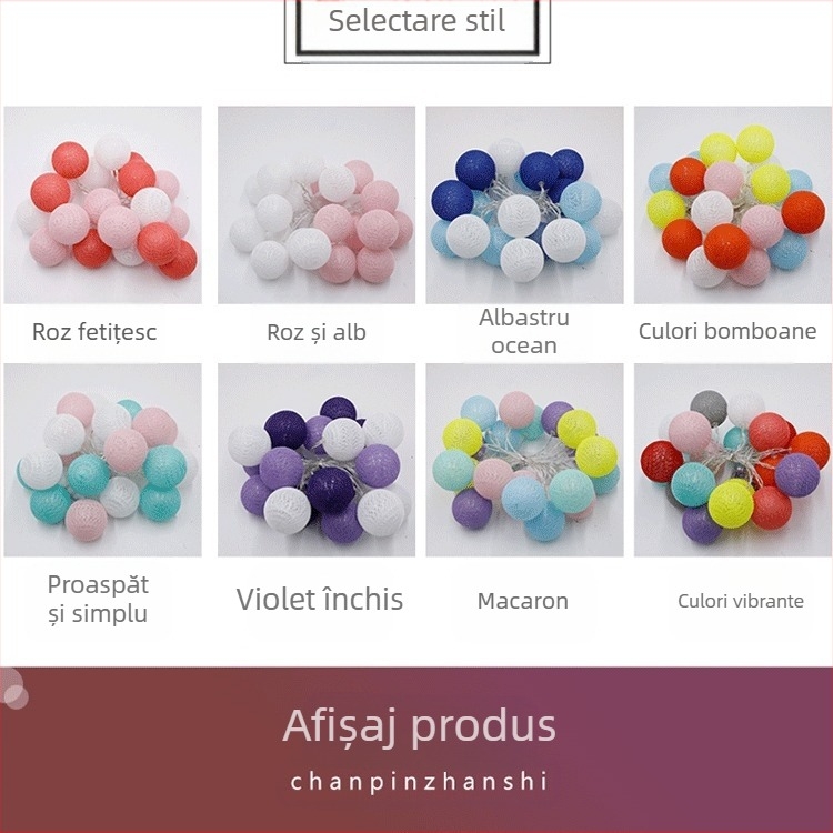 Ghirlandă cu bile din bumbac LED pentru decor interior și atmosferă de Crăciun