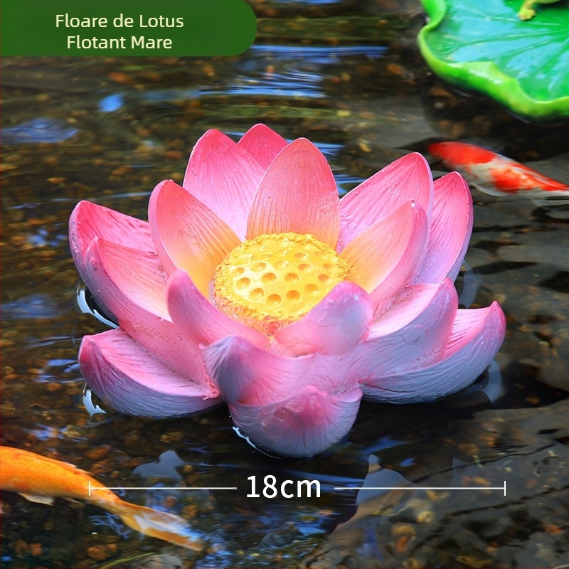Ornament plutitor din rășină cu lotus și broască pentru grădină, iaz și balcon (Brand: Green Paper; Material: Rășină; Stil: Pastoral; Meșteșug: Gravură)
