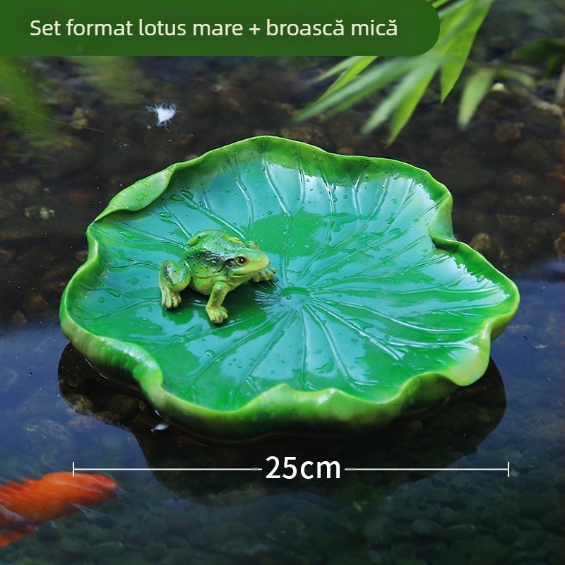 Ornament plutitor din rășină cu lotus și broască pentru grădină, iaz și balcon (Brand: Green Paper; Material: Rășină; Stil: Pastoral; Meșteșug: Gravură)