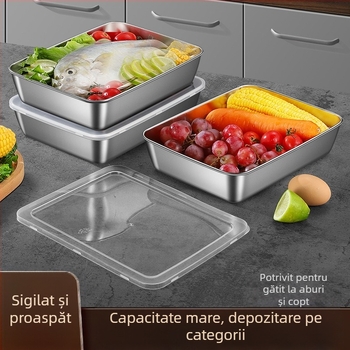 Cutie de prânz din oțel inoxidabil, pătrată, cu capac, tavă de depozitare în frigider, potrivită pentru pregătirea mâncărurilor fierbinți, pentru exterior
