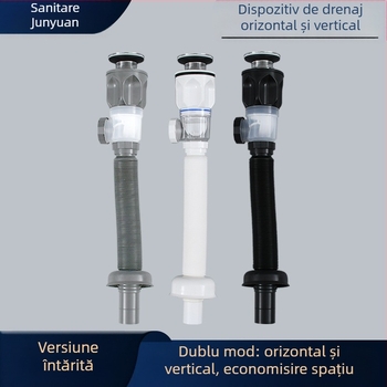 Set drenaj chiuvetă, utilizare dublă verticală și orizontală, cot în formă de S, tip ridicare, din plastic, pentru baie