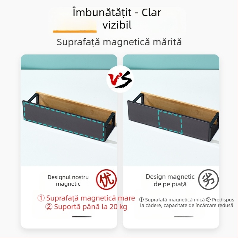 Raft magnetic de bucătărie montat pe perete, cu montaj lateral, fără găuri, suport de depozitare dreptunghiular