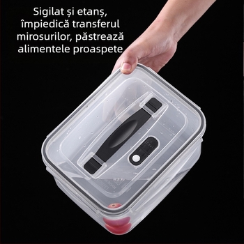Cutie plastică pentru prânz, cu mâner și coș de drenaj, compatibilă cu microunde, dreptunghiulară stil Bento